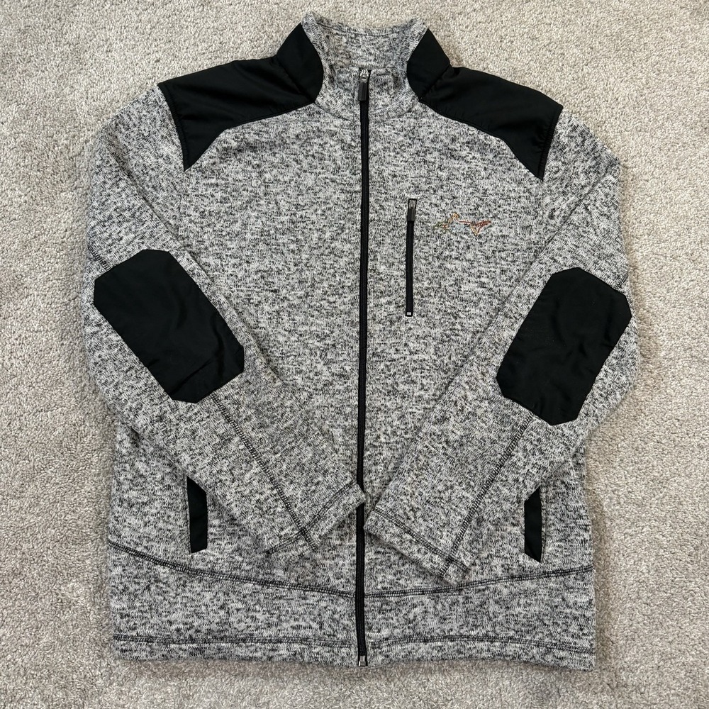 Greg Norman Tasso Elba Zip Jacket M Gray Mock Neck Sweater Golf‎ Elbow Patches